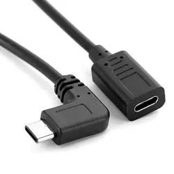 USB 3,1 macho a hembra 90 ángulo adaptador de extensión cable USB tipo C macho a hembra cable negro de