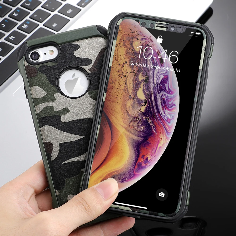 Green camouflage Противоударный чехол с камуфляжным рисунком для iPhone 11 Pro Xr X Xs Max 8 Plus 7 6S 6 5 5S SE, Защитный Гибридный Резиновый Бампер - Цвет: Green camouflage