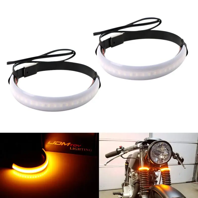 

2PCS Amber LED Motorcycle Fork Light 120 Degree Viewing Angle Turn Signal Light Strip For Clean Custom Look