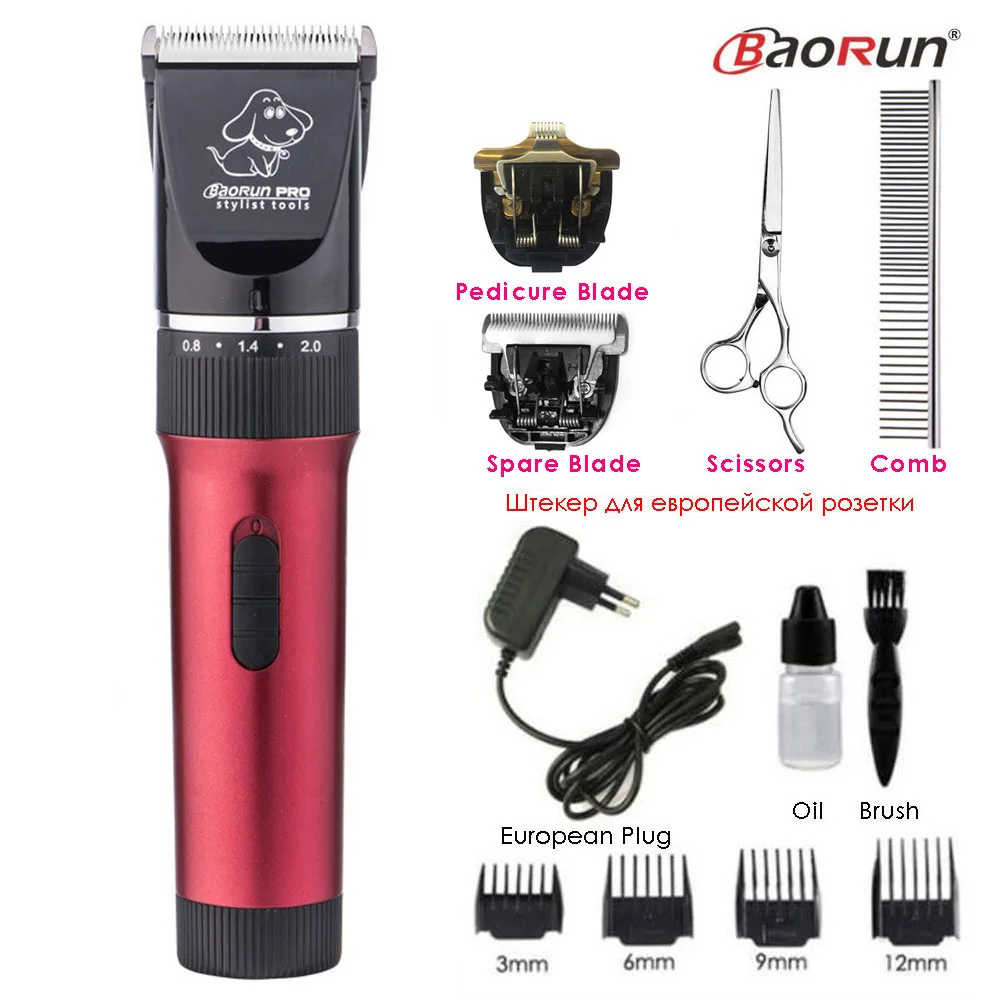 Red Full Kit Профессиональный триммер для волос домашних животных, электрическая перезаряжаемая машинка для стрижки кошек и собак, машинка для стрижки, мощная Бритва для животных, 110-240 В - Цвет: Red Full Kit