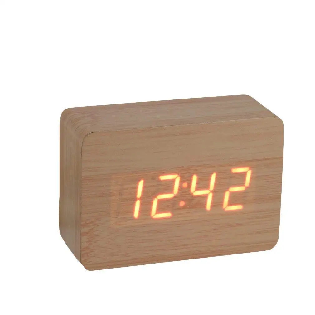 

AA Modern Wooden Wood USB/AAA Digital LED Alarm Clock Calendar Thermometer