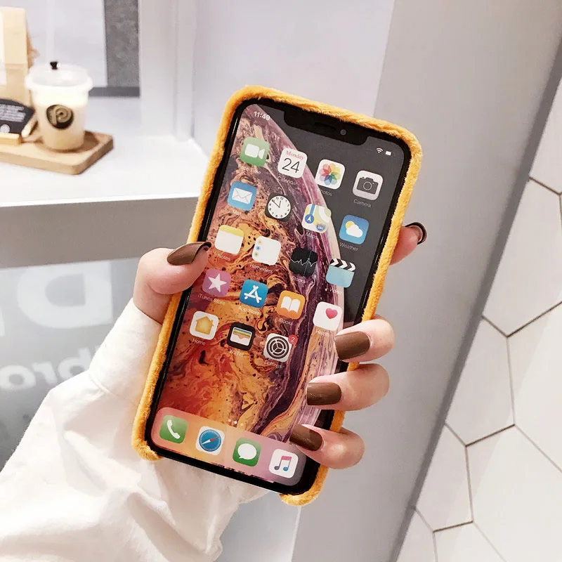 Зимний теплый плюшевый чехол для телефона Apple iPhone 11 Pro Max X XR XS Max 7 8 6 6S Plus задняя крышка Капа Fundas