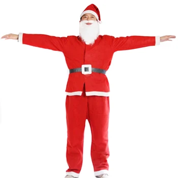 

5pcs Set Unisex Adjustable Christmas Santa Claus Costume Adult Kid Set Xmas Cosplay Clothes FEA889