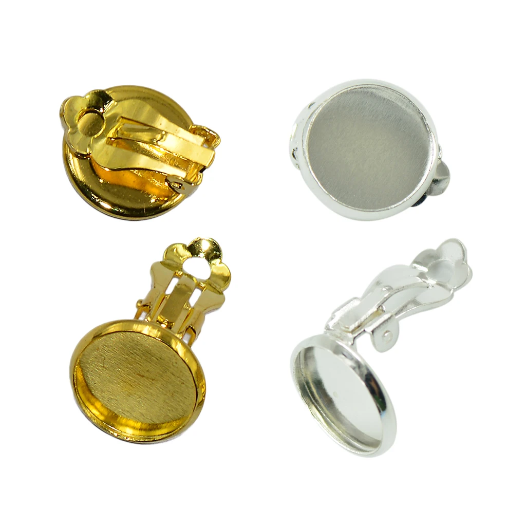 

24 Pieces Clip On Earring Flat Pad Findings With Loop Clasp Round Blank Base For Diy Earring Making Accessories Silver & Gold