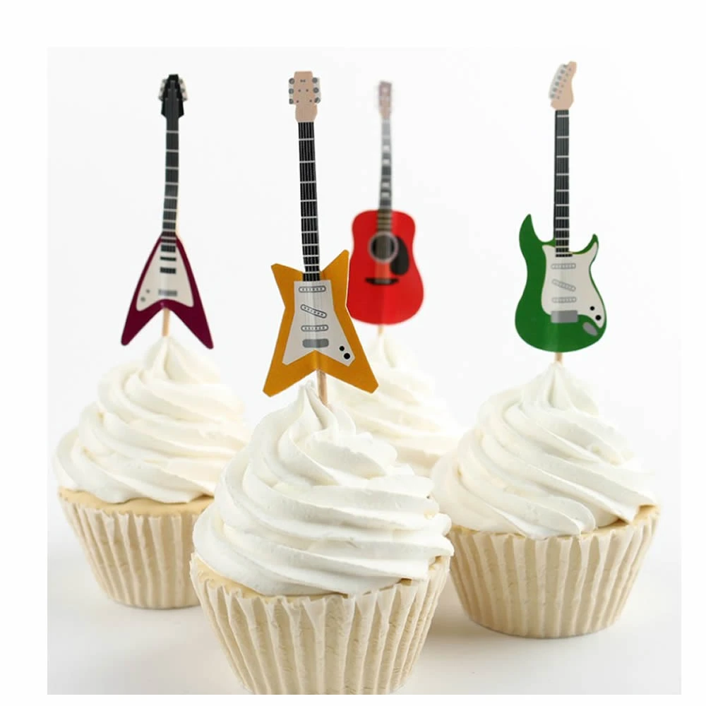 Decoration De Gateau Avec Guitare Rock Avec Cure Dents Cupcake Pour Anniversaire Mariage Fete Prenatale 24 Pieces Aliexpress