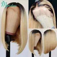 Perruque Bob Lace Front Wig 613 naturelle, cheveux humains, blond ombré 1B 613, 13x6, pour femmes africaines 3