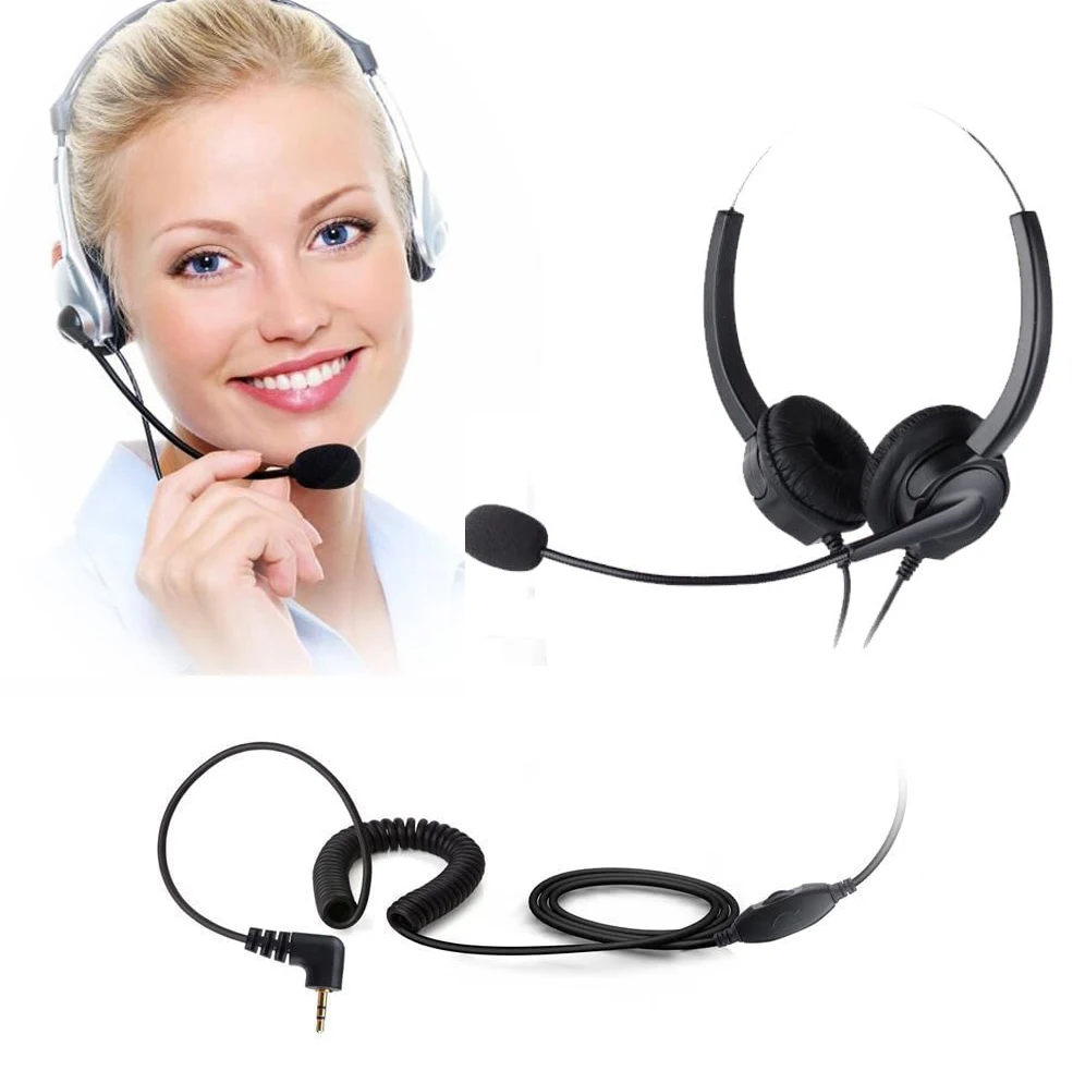 Headset 2.5mm Jack Binaural Phone Headset Call Center, Noise Cancelling