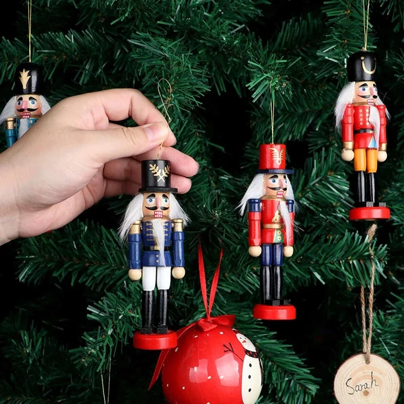3PCS/Set Christmas Nutcracker Decorations Wooden Nutcracker Soldiers Puppet Set Wood Novelty Decorative Ornament Home Decor Gifts Presant Tree Pendant For Christmas Tree Figures Puppet Toy Gifts 