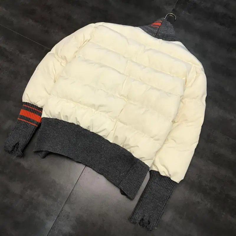 winter new knitted thread edge stitching double pocket hit color warm cotton clothing cotton coat female tide