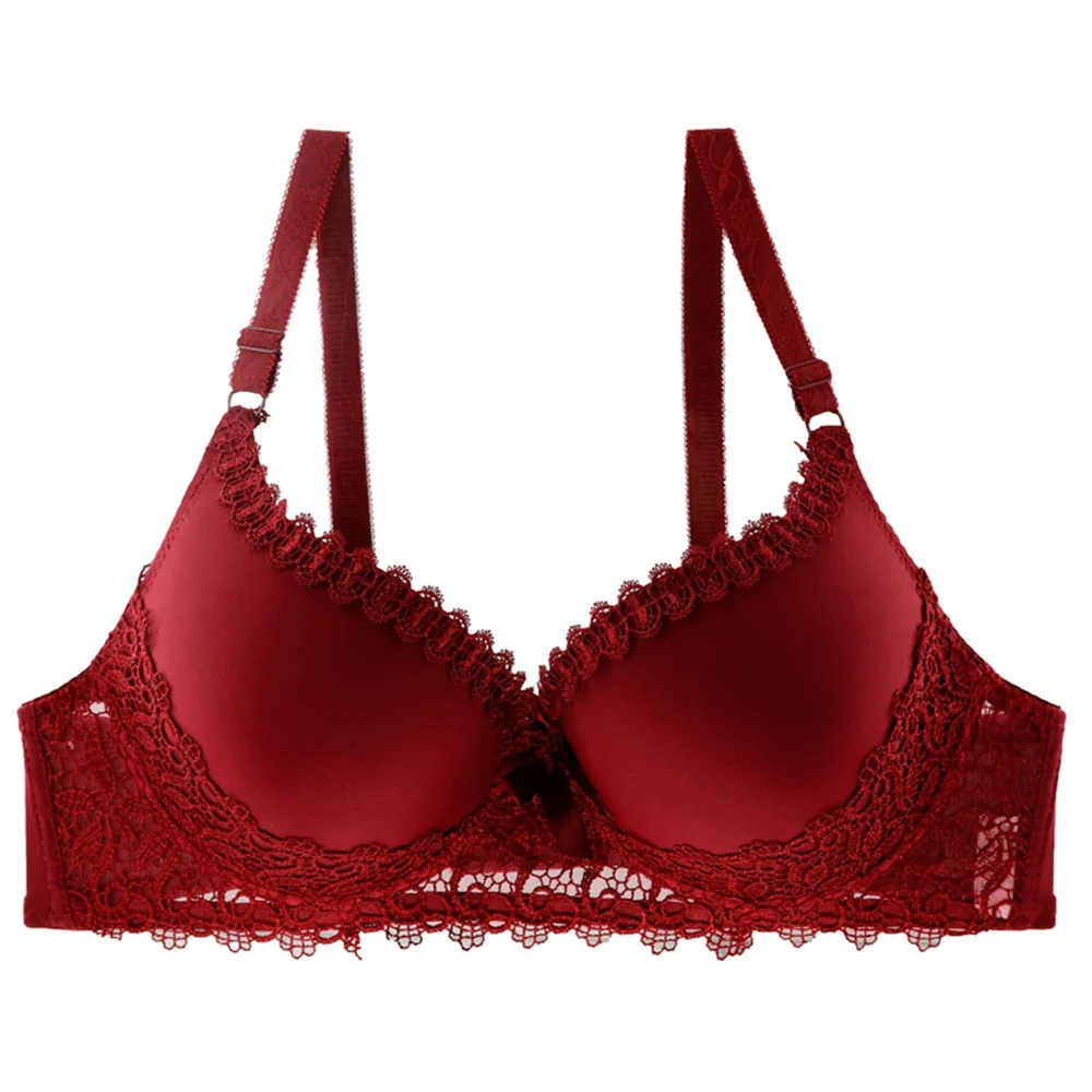 Plus Size Womens Bras Light Padded Brassiere 36 50 A B C D Dd Bowknot  Applique Lingerie Lace Edge Underwearbras Color Red Cup Size D