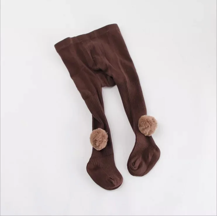 2019winter Spanish Combed Cotton Wool Ball Pantyhose Girls Pantyhose Christmas Socks Christmas Socks Kids Toddler Socks - Color: Coffee