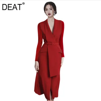 

DEAT 2020 new spring and summer fashion women clothes high quality turn-down collar full sleeves high waist suit dress WK62703