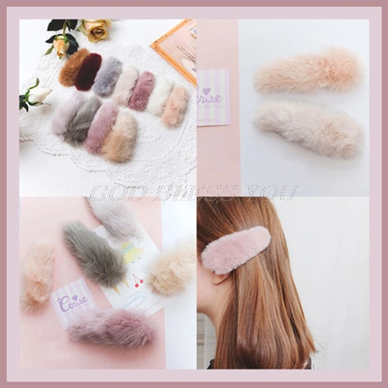 Korean Winter Fluffy Plush BB Hair Clip Women Styling Water Drop Snap Barrettes