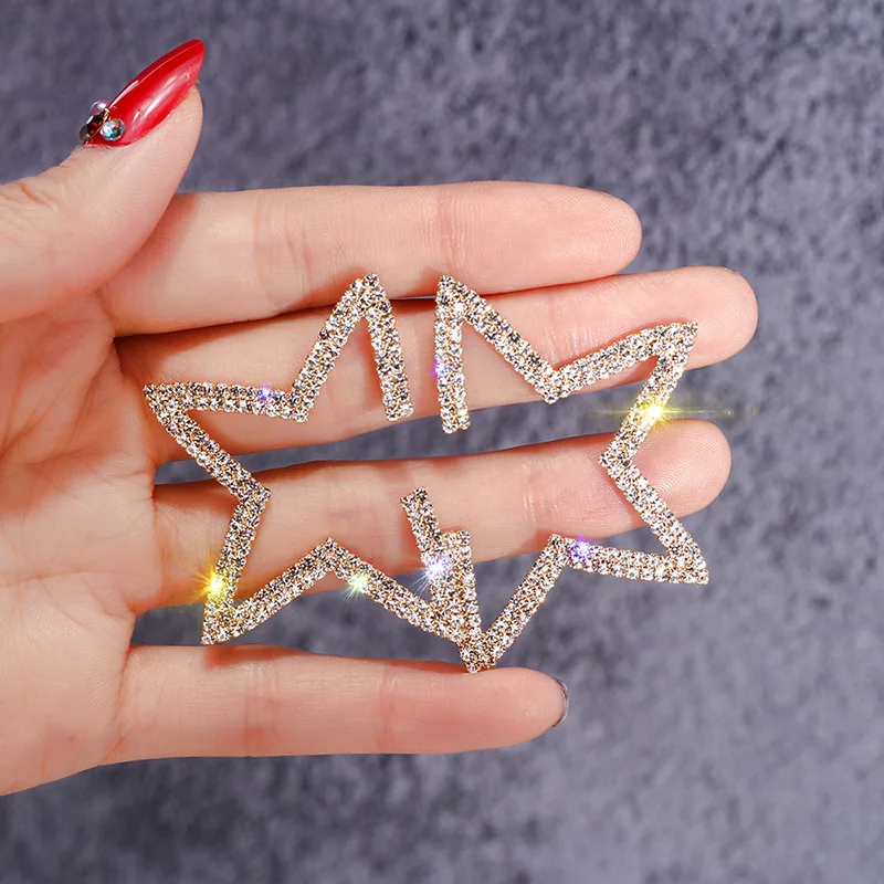 

FYUAN Popular Korean Style Star Stud Earrings for Women Shiny Gold Color Rhinestone Earrings Bar Party Jewelry Accessories