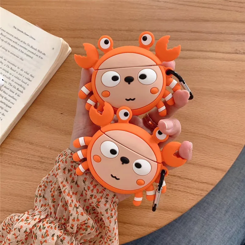

For AirPod 2 Case 3D Funny Crab Cartoon Soft Silicone Wireless Earphone Cases For Apple Airpods Case Cute Cover Funda