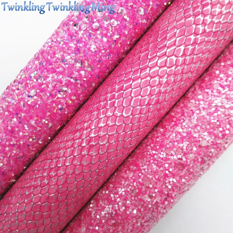 

ROSE Glitter Fabirc, Faux Leather Fabric, Snake Synthetic Leather Fabric Sheets For Bow A4 8"x11"Twinkling Ming XM511