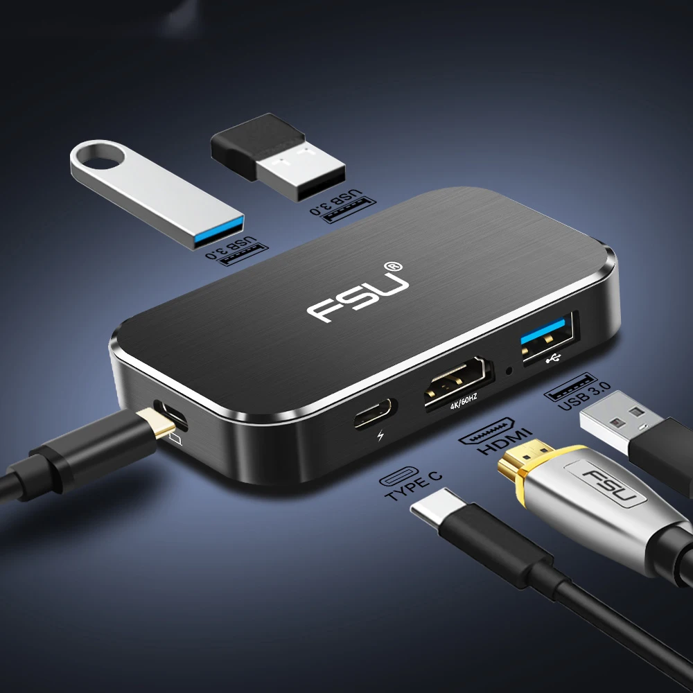 

5x1 port type c to hdmi usb c hub support HDR 4k 60Hz video converter usb to hdmi with fast charging for Macbook HDTV computer