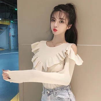 

3211 # New Style Flounced Base Sweater New Style Slim Fit Long Sleeve Woolen Sweater Tops Women's Autumn