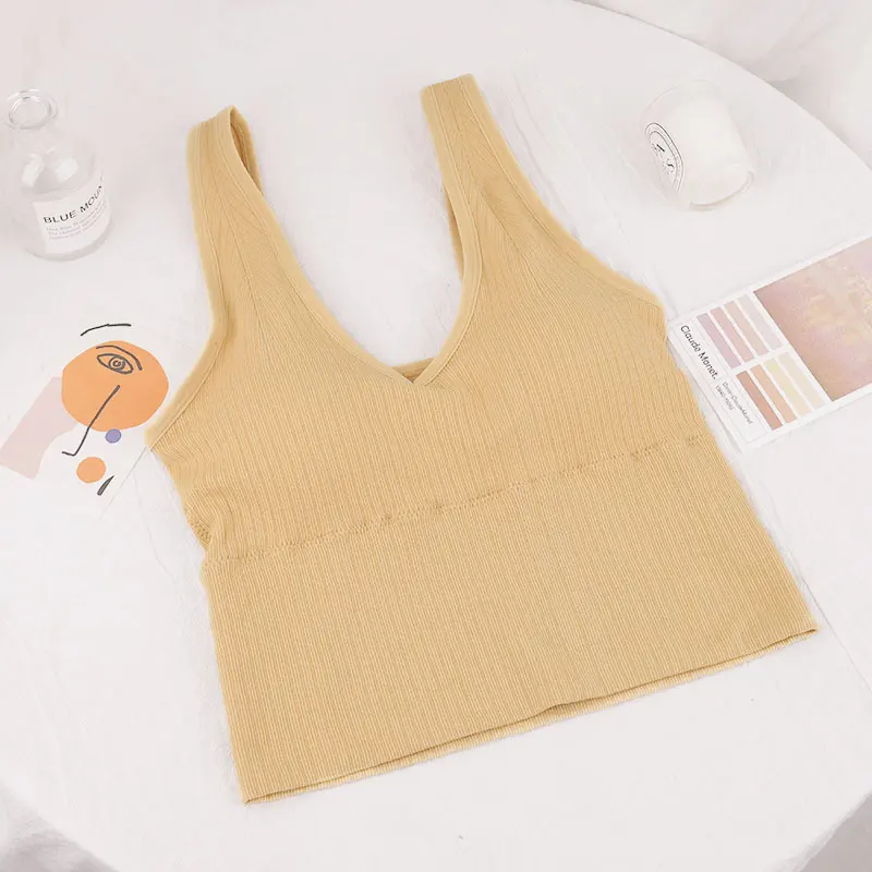 

Four seasons threaded chest wrap tube top without steel ring V-neck wide shoulder strap sports vest sleeping underwear women