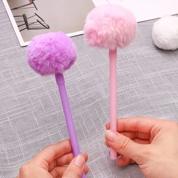 

1pcs Cute Pompom Gel Pen Colorful Plush Pen School Office Supplies Kawaii Novel Creative Gifts For Girls Gift Writing Tools