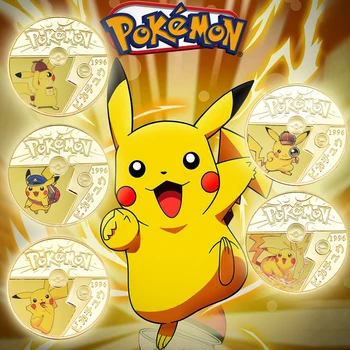 

WR Pikachu Gold Plated Coins Collectibles with Holder Japanese Coin Original Anime Challenge Coins New Year Gift Dropshipping