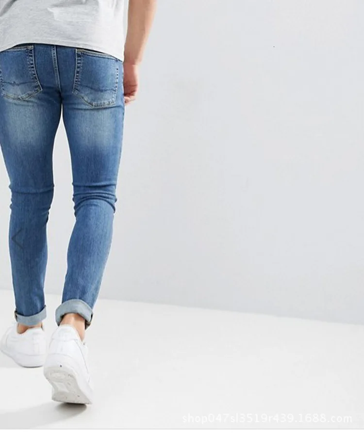 Solid Blue Jeans for Man Slim Fit Denim Pencil Pants Classic Male Skinny Jean Designer Casual Stretch Jean Trousers Men Fashion
