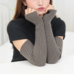 1 Ppair Arm Sleeve Women Arm Warmers Knitted Woolen Arm Sleeve Fine Long Knitted Fingerless Gloves Acrylic For Autumn Winter