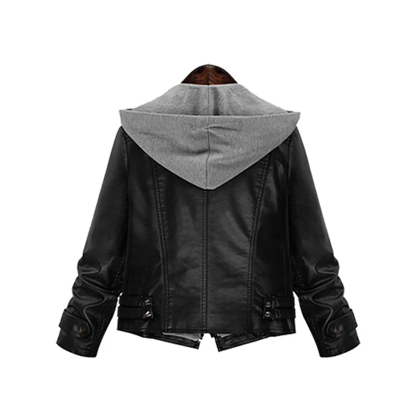 ZOGAA 2020 New PU Leather Woman Coat Short Hooded Jacket America Style Fashion Street Wear One Color XL-5XL Size Women Outwear