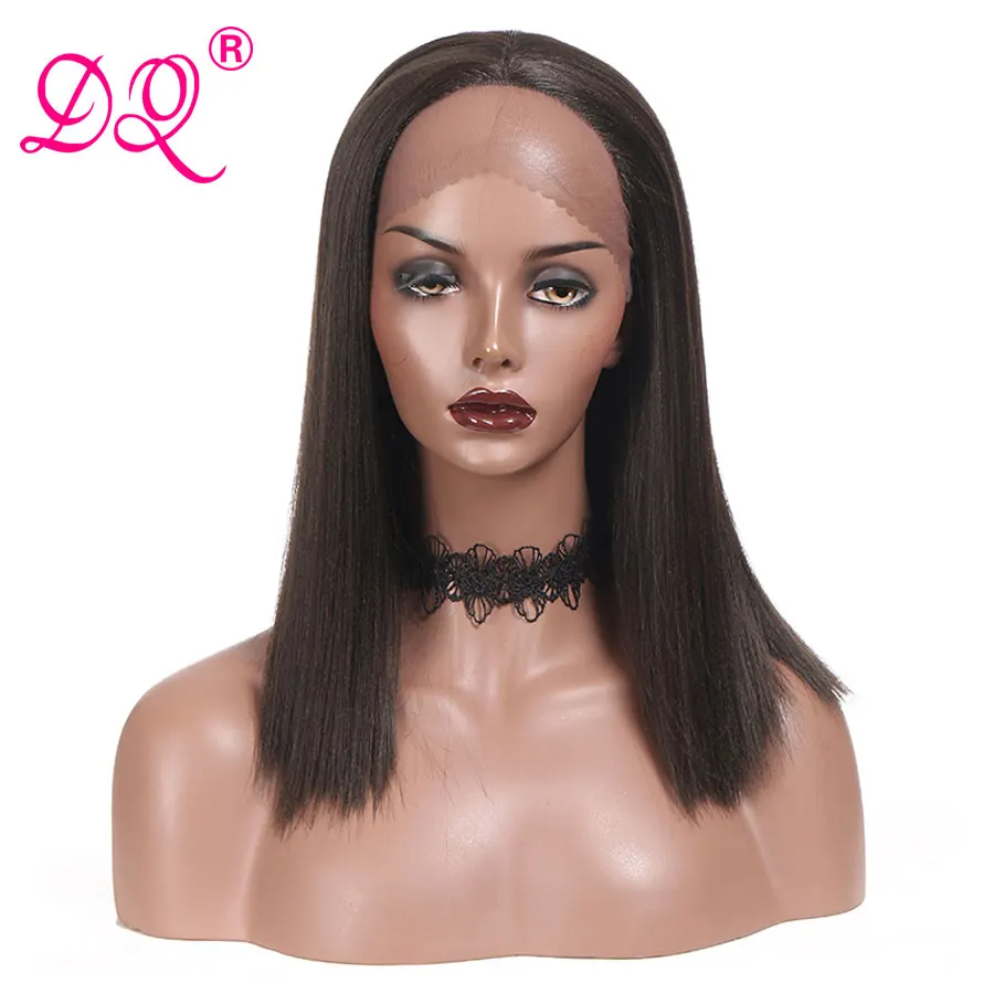

DQ Yaki Straight Synthetic Lace Front Wig Cosplay Wig Short Bob wig Brown Wig 4# for Women Middle Part Lace Wig Daily Wear Fiber