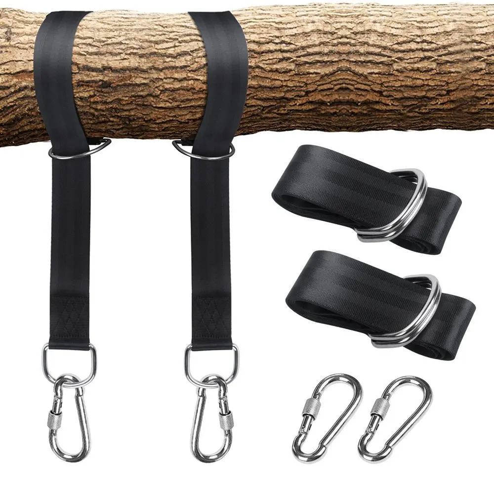 One Pair Tree Swing Hanging Kit Hammock Straps Rope Carabiner 1000 KG Load Capacity OutDoor Camping Hiking Hammock Belt
