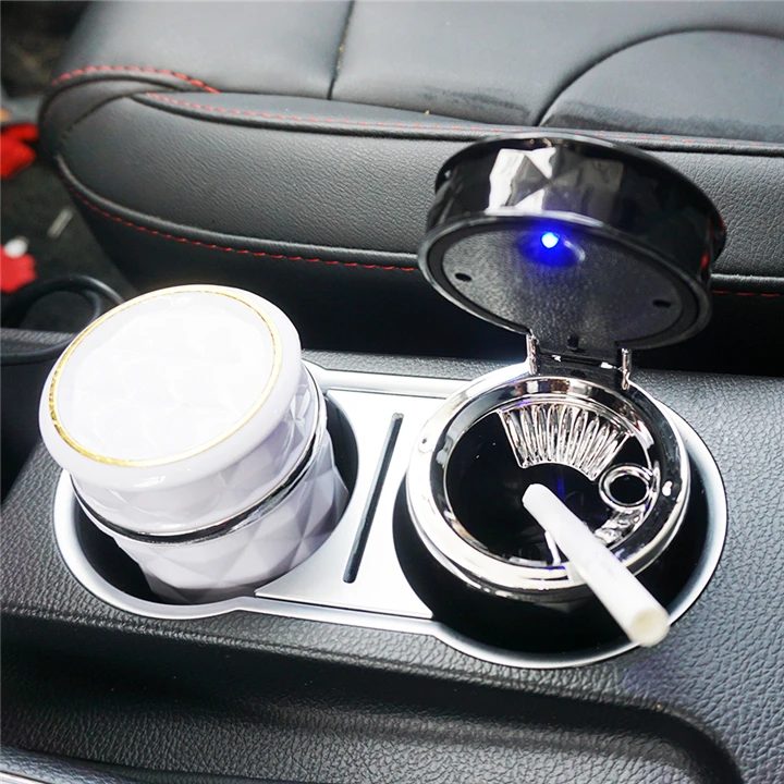 Portable Auto Smokeless Tobacco Tray Cool Diamond Cut Face Air Vent Cup Holder Cigarettes Led Car Ashtray