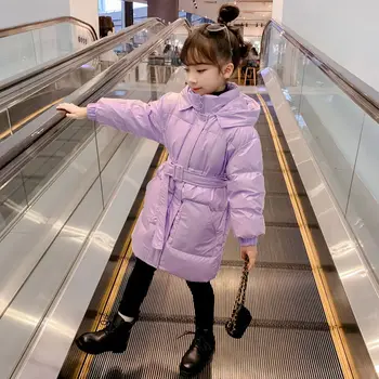 

2021 Winter Children Coat for Girls White Duck Down Jacket Big Girls Mid-Length Snowsuit Teenage Girls Thick Warm Jacket D148
