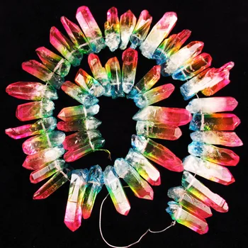 

(Free Shipping) 141g Rainbow Titanium Crystal Agates Druzy Quartz Geode Loose Bead 15.5" 30x10x10mm/25x10x10mm TZ1737