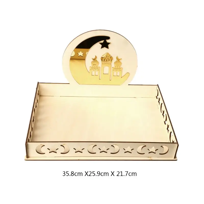 

Rustic Wooden Eid Mubarak Ramadan Moon Srar Party Serving Tableware Dessert Pastry Tray Display Holder Decor Ornament