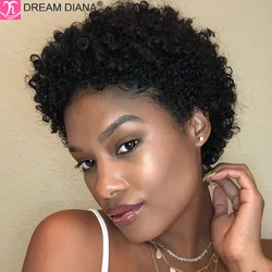 DreamDiana Brazilian Hair Afro Curly Human Hair Wigs Brown 99J Remy Pixie Cut Short Hair Wigs Full Machine Made Human Hair Wigs