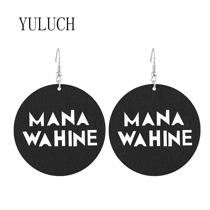

Wood Round Maori Language Female Power Pendant Earrings for Women Elegant Hollow Accessory Girls Party Classic Ladies Jewelry