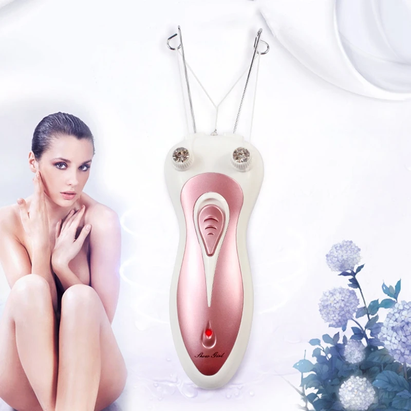 Электрический эпилятор для тела, для удаления волос на лице, депилятор с хлопковой нитью, электробритва, женская машинка для ухода за кожей, для женщин(Rose Go
