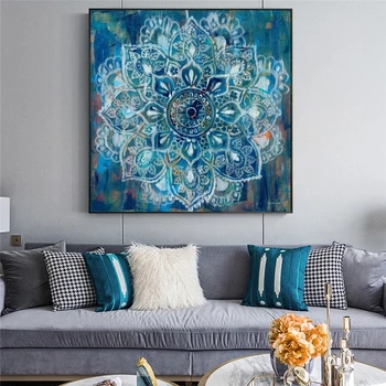 Moderno Mandala floral lienzo de pintura abstracta pósteres con flores y huellas Cuadros pared imágenes artísticas para sala de Decoración de casa