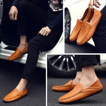 

2020 Men Casual Fashion Leather Driving Shoes Luxury Brand Moccasins Slip On Loafers Flats Peas Shoes Boat Shoes Zapatos Hombre