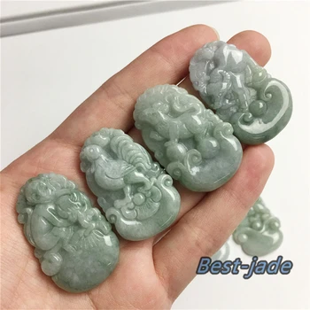 

1SET 12 Chinese Zodiac Natural Grade A jadeite Burma jade Green pendant Dragon Ox snake goat rabbit rat dog horse pig necklace