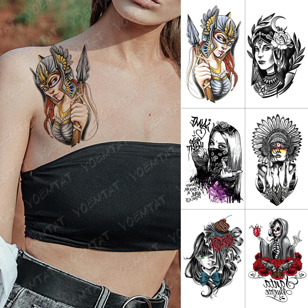 

Waterproof Temporary Tattoo Sticker Goddess Of War Flash Tattoos Tribe Cool Girl Body Art Arm Water Transfer Fake Tattoo Women