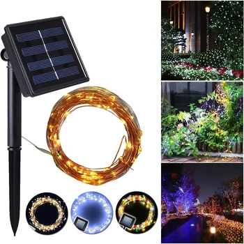 

100/200 LED Solar Powered String Fairy Light Holiday Outdoor Waterproof Safe Copper Wire Lights For Festival Party Decoration