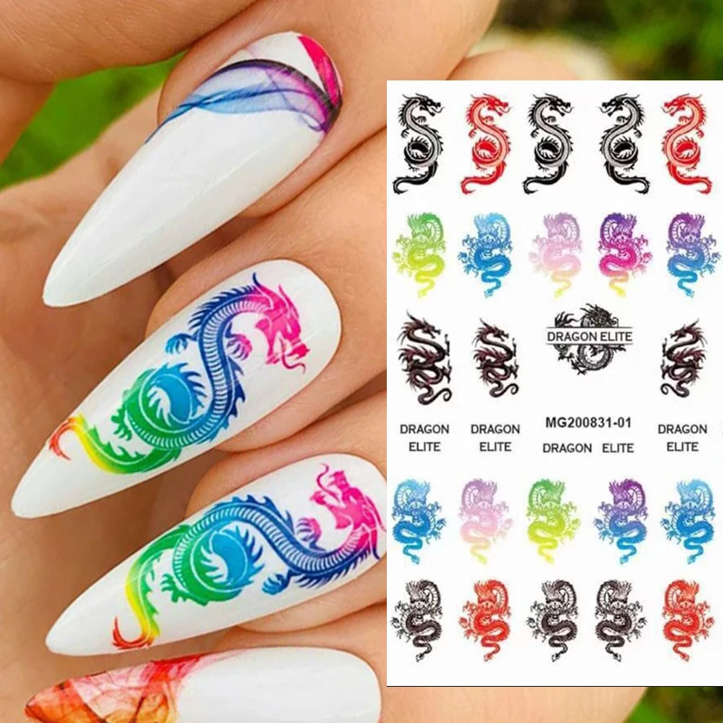 

1PCS 3D Nail Stickers Red Black Colorful Dragons Design Self-Adhesive Transfer Decals Slider Nail Art Decoration Manicure Tips