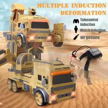 

1:12 Gesture Induction2.4g Rc Car Deformation Car One-button Deformation Engineering Car with Light Children Remote Control Toys