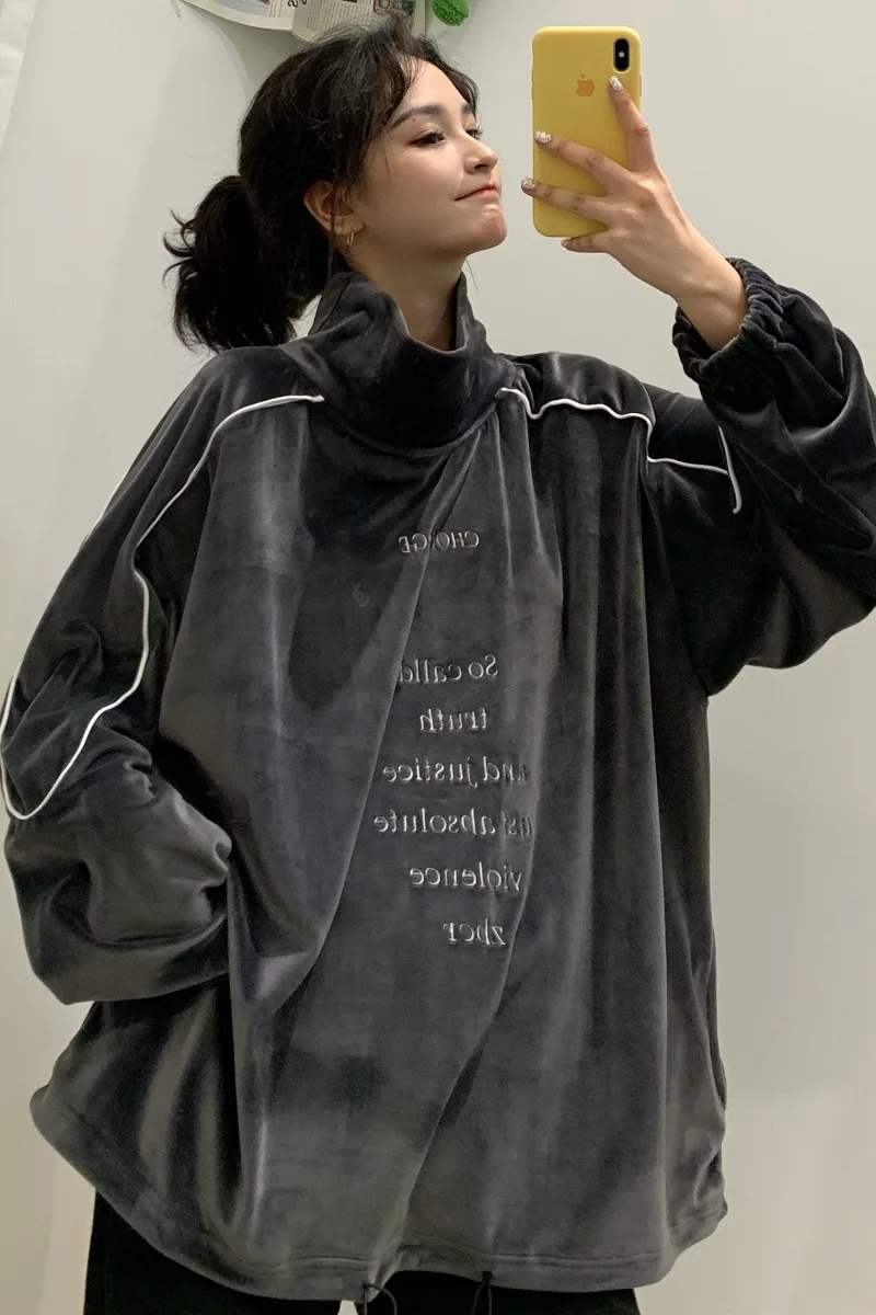 Осень Зима moda feminina женская одежда свитшоты ins письмо водолазка casualHarajuku пуловер с длинными рукавами и толстовки