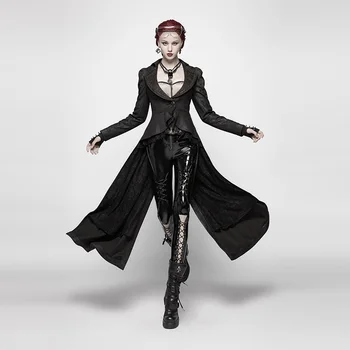 

PUNK RAVE Women's Gothic Dark Coat Micro Elastic Knit Jacquard Lace Asymmetric Handsome Party Club Stage Performace Jacket