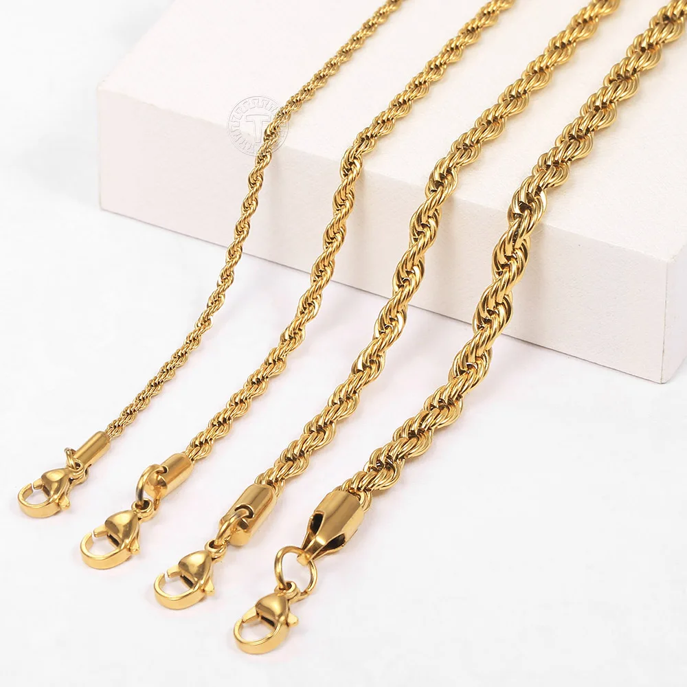 2-6mm Gold Silver Color Rope Chain Bracelets For Men Women Stainless Steel Twisted Rope Link Chain Anklet Adjustable DKB682