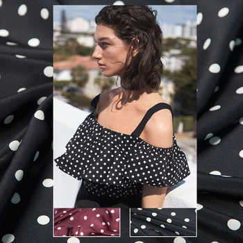 

19 Autumn New 140cm Wide 18momme 100%silk Brand Crepe De Chine Fabric Dot Printed Cloth for Women Dress Diy Sewing Free Shipping