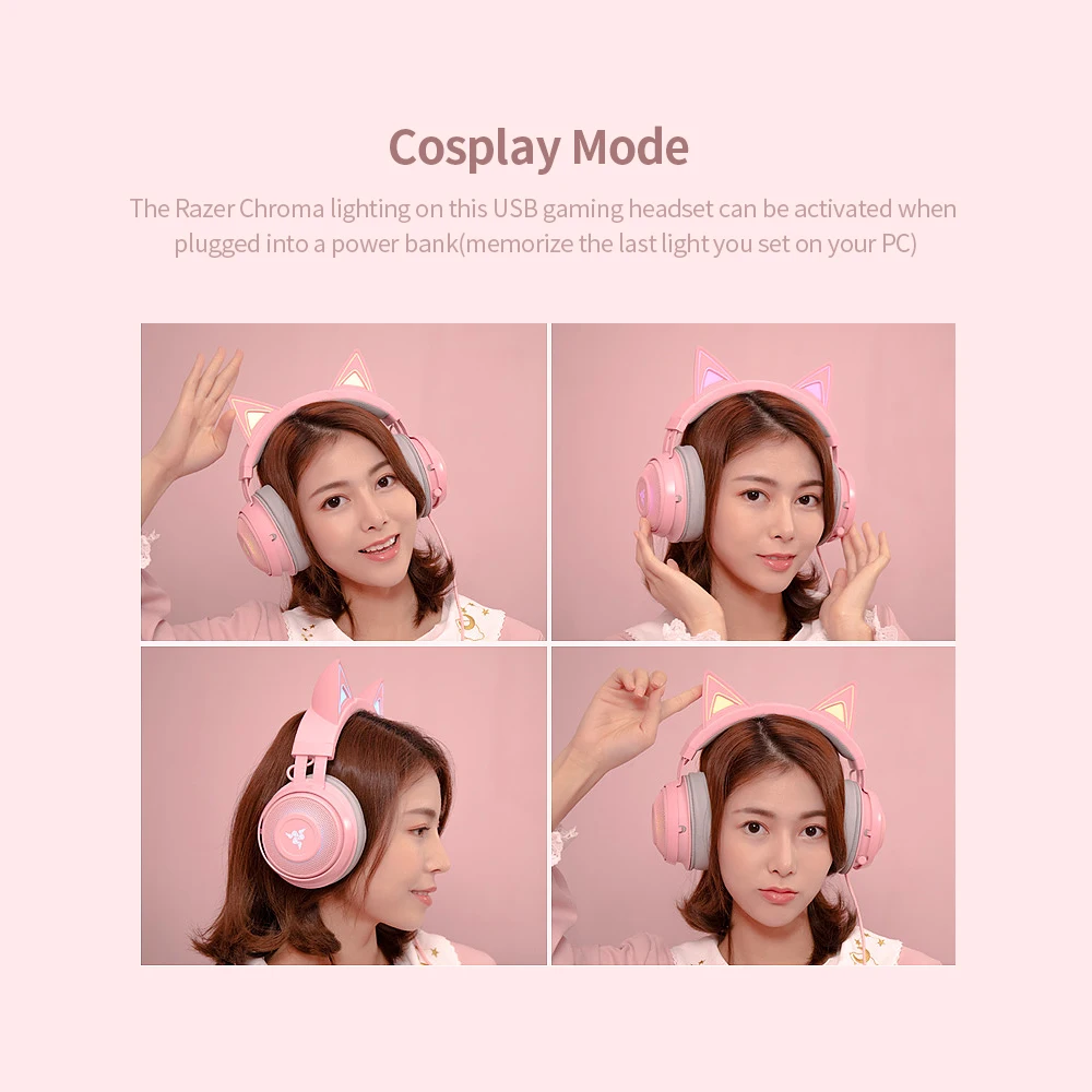 Razer Kraken Kitty Gaming Headset TNX 7.1 Surround Sound Headphone USB Interface Active Noise Reduction Microphone Headset Gamer wired headphones