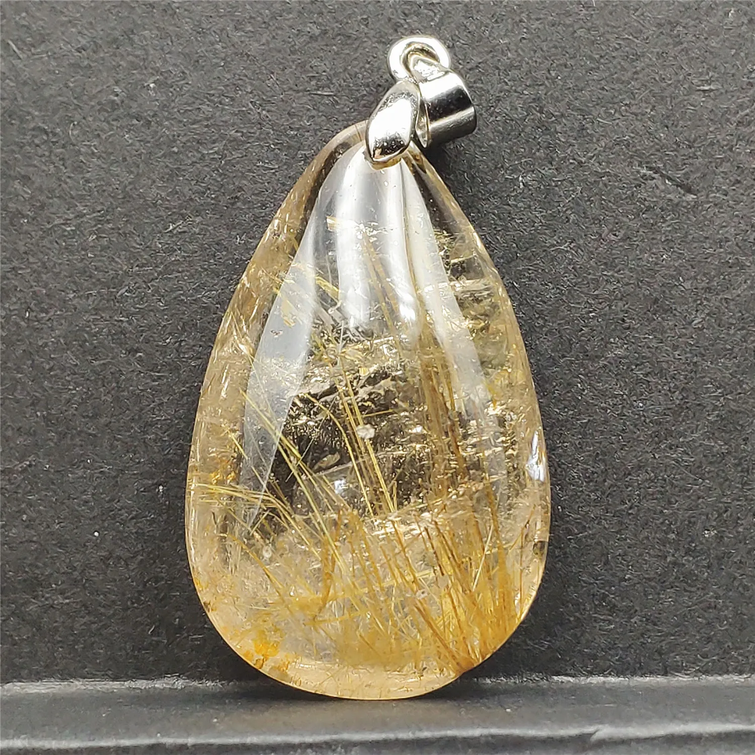 

Top Natural Gold Rutilated Quartz Water Drop Gemstone Pendant 33x21x12mm Party Gift Crystal AAAAA Stone Pendant